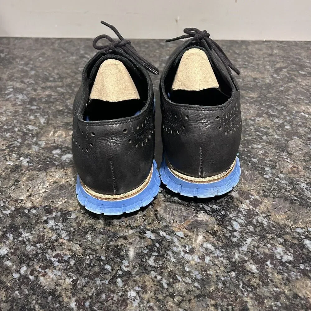 Men 11 M Cole Haan Water Resistant Zerogrand Black Leather Blue Wingtip C23746